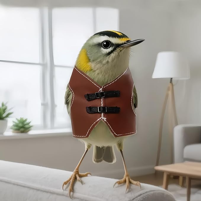 Bird Clothes, Parrot Leather Jacket, Bird Costume Cosplay Photo Prop, Parrot Apparel for Eclectus, Budgerigar, African Greys Parakeet, Conure, Cockatiel, Love Birds-Cowboy Style,Brown,M