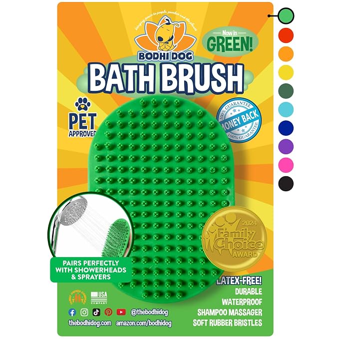 Bodhi Dog Shampoo Brush - Pet Grooming & Bath Supplies for Dogs and Cats - Bath Brush for Long & Short Hair - Premium Scrubber for Shower, Showerhead, Sprayer & Bathing (One Pack, Green)