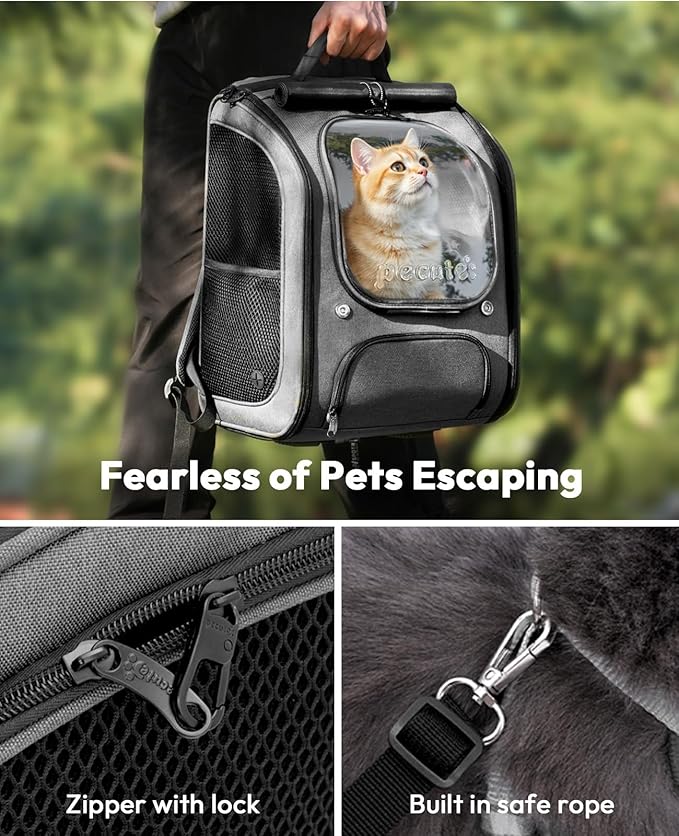 Pecute Cat Backpack Carrier,Large Space Dog Backpack,Ergonomic,Gray | Sunshade Curtain,Transparent Window,Safety Rope,Sturdy,Large Mesh on Both Sides for Breathability,Suitable for Outdoor,Vet