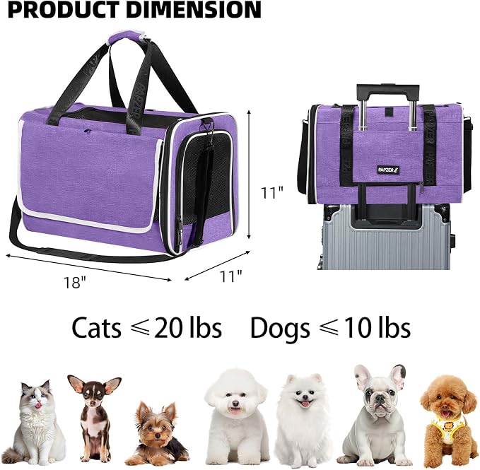 Cat Carrier for Travel, Soft-Sided, Top Loading, Privacy Curtain, to 20 lbs | Medium Pet Carry Bag Anxiety Cat, Vet Visit Car Transport Luggage Sleeve Suitcase Attachable Small Puppy Crate Kennel Purple