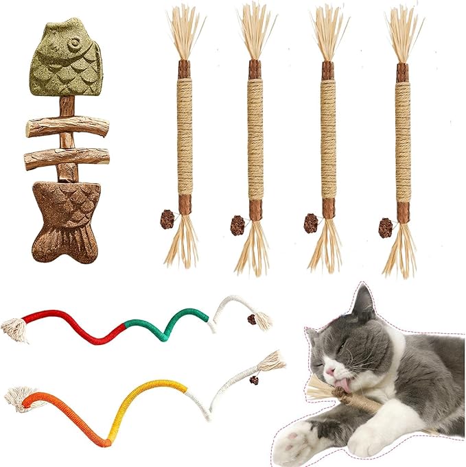 7PCS-Cat Chew Toy, Cat Toys for Indoor Cats with Silvervine Sticks, Safe Teeth Cleaning Chew Toys (Model 2)