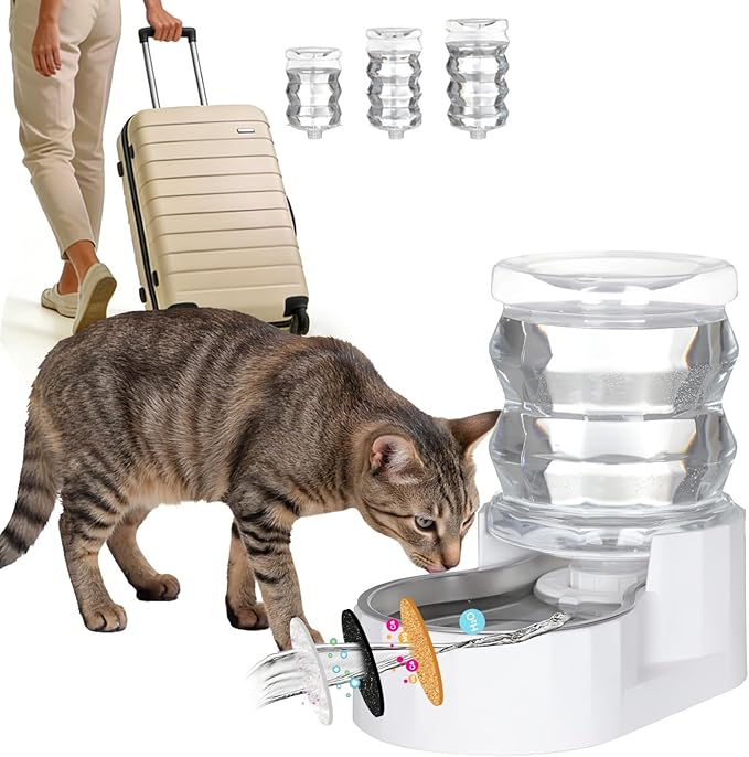 Distributeur d'eau pour animaux RIZZARI : Abreuvoir automatique gravitaire grande capacité 4L en acier inoxydable - Facile à nettoyer - Pas besoin d'électricité - Avec triple filtre - Pour chatons et chiots - Coin animalier - Niche de salon