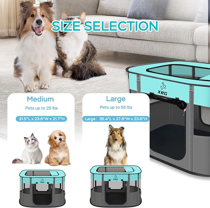 XRG Foldable Pet Playpen，Indoor Cat cage Puppy Crates M(31.5"x23.6"x21.7") | Portable Dog Crates with Upgrade Breathable Mesh，Sturdy Cat Kennel Indoor & Outdoor for Rabbit or Small Animals，Green