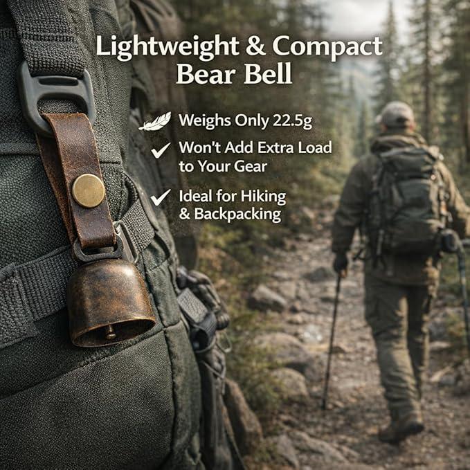 kcrygogo Loud Bear Bells with Leather Button Strap and Emergency Whistle for Survival, Hiking, Biking, Fishing, Climbing（2sets