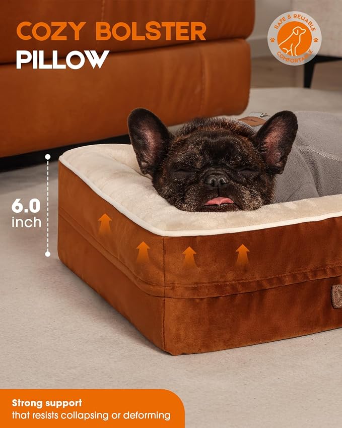 Upvilla Orthopedic Dog Bed, Four-Sided Small Dog Sofa, Washable Cover Brown | Removable Waterproof Dog Bed Cover, Egg-Crate Orthopedic Foam, Built-In Carry Handle, Indoor Small Pet Beds, Cat Beds