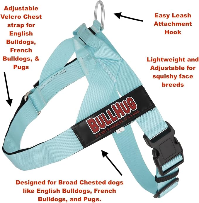 Adjustable Dog Harness– No Pull, No Choke – for English Bulldogs, French Bulldogs, Pugs & Broad-Chested Breeds – Easy, Safe Walks (Caution, Large)