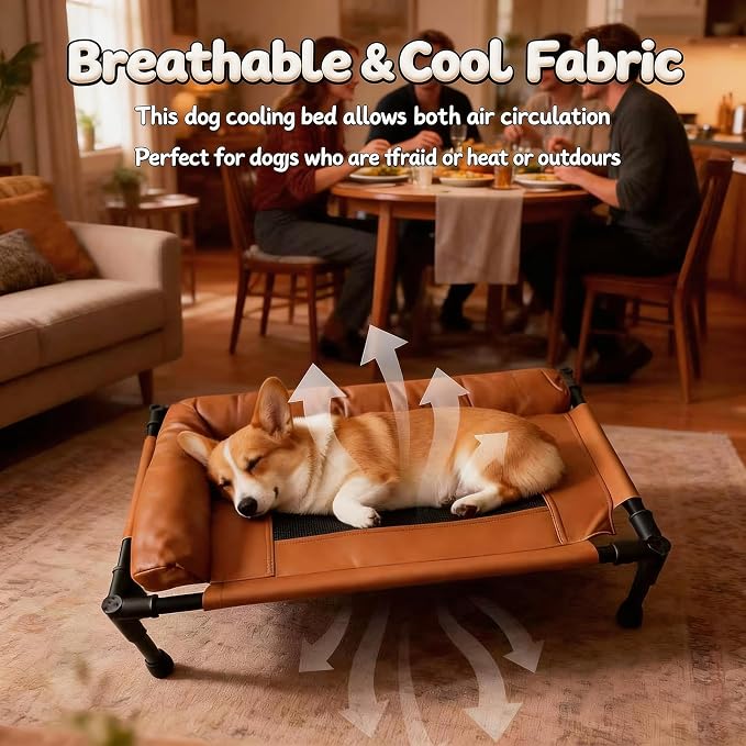 Small Elevated Dog Bed,Cooling Hammock with Soft Edge Pillow,Features Non-Slip Base Portable Pet Travel Cot,Indoor Outdoor Universal(31.5" L x 23.62" W x 6.69" H)