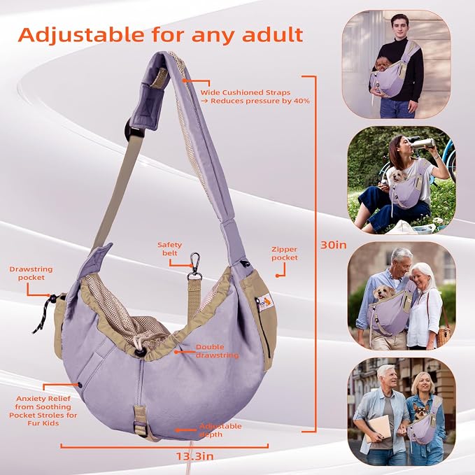 Dog Carrier Sling, Dog Carriers for Small Dogs Up to 20lbs, Purple | Puppy Sling, Cross Body Carrying Bag, Soft Front Pouch, Adjustable Shoulder Strap, Breathable Mesh Pet Backpack for Hiking