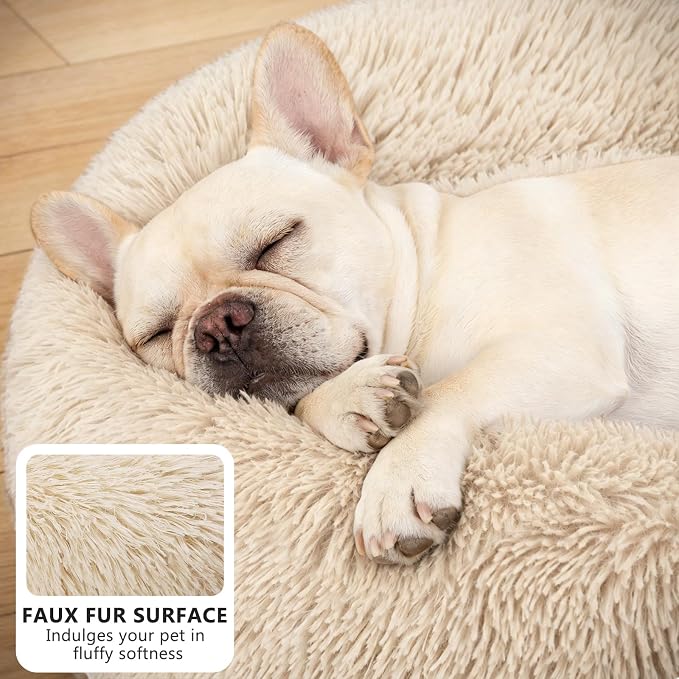 MIXJOY Orthopedic Dog Bed Comfortable Donut Cuddler Round Pet Beds Ultra Soft Washable Dog and Cat Cushion Bed (23'', Ivory Beige)