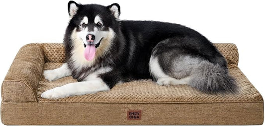 EHEYCIGA XXL Dog Bed Memory Foam, Orthopedic Giant Dog Bed Jumbo with Washable Removable Cover, Waterproof Pet Sofa Couch with Nonskid Bottom, 48x35x7.5, Camel | Washable Removable Cover, Waterproof Flat Pet Sofa Couch with Nonskid Bottom, 48x35x7.5
