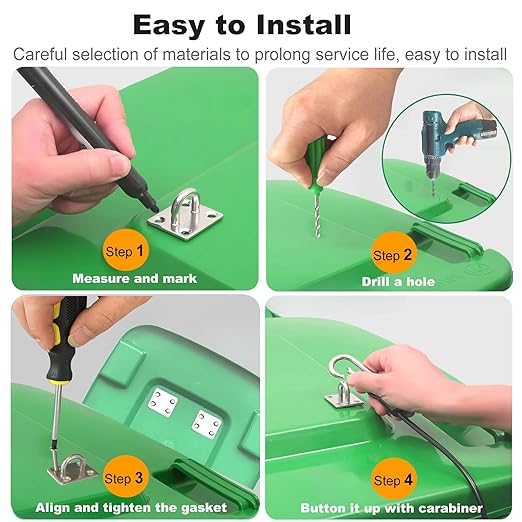 Trash Can Locks Garbage Can Lid Locks for Animals, Bear Raccoon Squirrel Dog Proof Trash Can Lock, Weather-Resistant Universal Trash Bin Lock for Outdoor Trash Cans with Stainless Steel Hasps, 4 PCS
