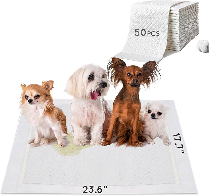 HQ4US 4LEGS Dog Pee Pads, Thick/Ultra Absorbent Puppy Dog Training Pads, Small Size 23.6" x 17.7"，Odor Eliminating Gel, Deodorizing Factors, with Pet Inducer (50 Count)