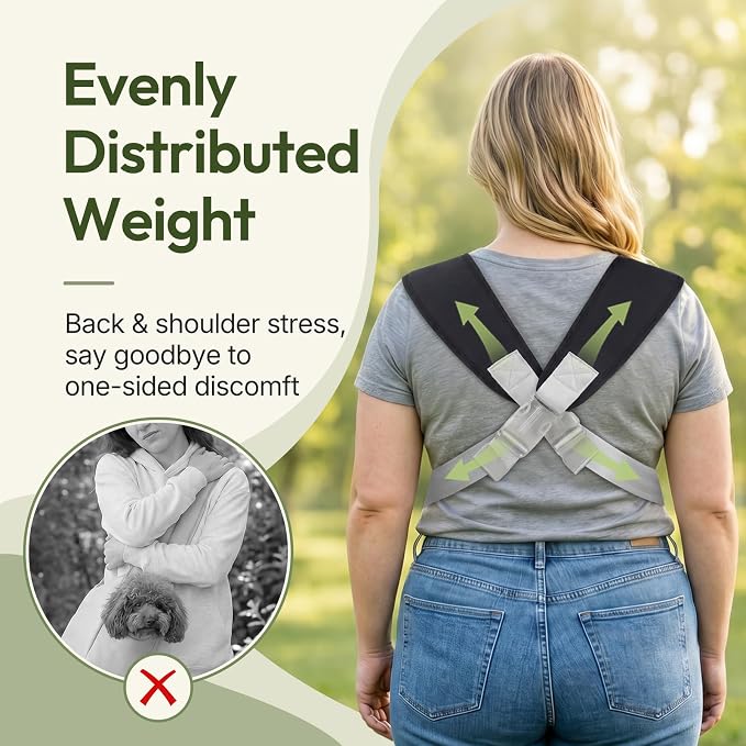 Dog Sling Carrier for Small Dogs with Thicken Bottom Support 10-18 lbs | Adjustable, Hands Free, Breathable Mesh, Comfortable, Lightweight, Vet Visits, Anxiety, Travel, Hiking, Safety Clip, Black