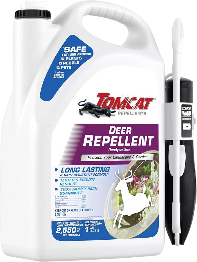 Tomcat Repellents Deer Repellent, Ready-to-Use, Protects Landscapes and Gardens, Contains Essential Oils, 1 Gal.