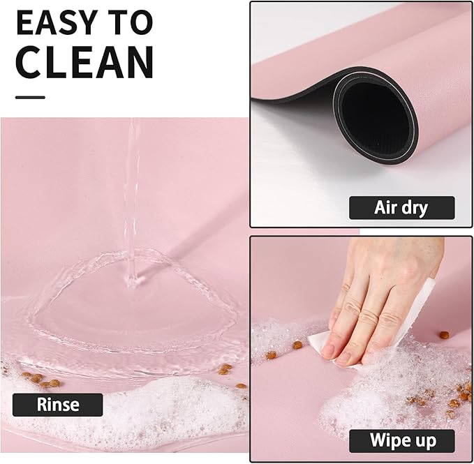 HotLive Dog Food Mat - Absorbent Cat Mat for Food and Water, No Stains Pet Feeding Bowl Mat, Easy to Clean Pet Placemats, Quick Dry Dog Water Dispenser Mat for Messy Drinkers | Pink 18"x34"