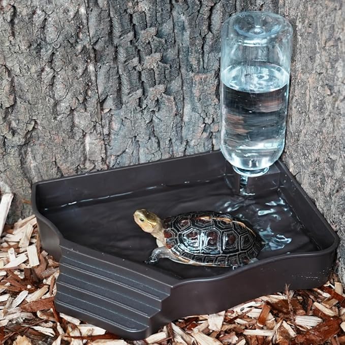 Flushbay Reptile Water Feeder Automatic Water Dispenser with Ramp Extra Large Reptile Bathing Pool for Gecko, Snake, Turtle, Bearded Dragon, Lizard Bath Aquarium Ornament