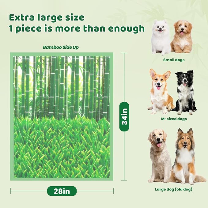 Puppy Pads XL 280 Count - 28"x34" with Adhesive Tabs | Extra Large Pee Pads for Dogs Training Pad Super Absorbent, 6-Layer Leak-Bamboo Patterns Dog Pads
