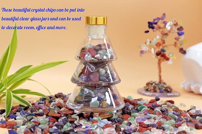 7Chakra Aquarium Gravel Rocks Natural Tumbled Healing Crystal Chips Bulk Gemstones Tumbled Crushed Stones for Fountain Vase Filler Planters Decorative Fish Tank Potted Reiki Energy Balancing 0.44lb