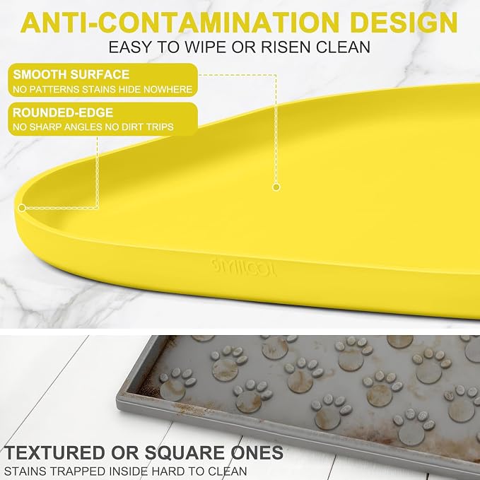 SMILOOL Waterproof Silicone Pet Food Mat with Raised Edge for Dog & Cat | 12" x 12" Non-Slip Small Pet Feeding Mats with Lip for Food & Water Bowl, Food Grade, Easy Cleaning, Light Yellow