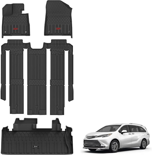 3W Floor Mats & Cargo Liner Fit Toyota Sienna 7 Seat 2021-2026 (Except for 2025 2026 Platinum Edition), TPE All Weather Custom Fit Floor Liner for Sienna XLE/XSE/Limited/Woodland Edition