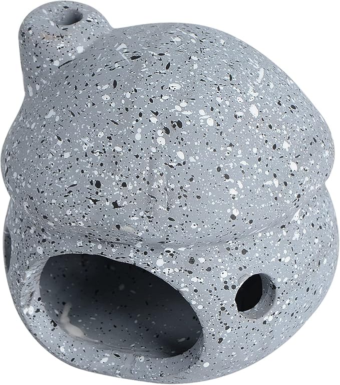 Cute Mushroom Aquarium Decorations, Ceramic Fish House Decor, Small Pleco Shelter Caves, Betta Fish Tank Accessories, Mushroom Shape Shrimp Fish Tank Decorations Stone Color - Grey