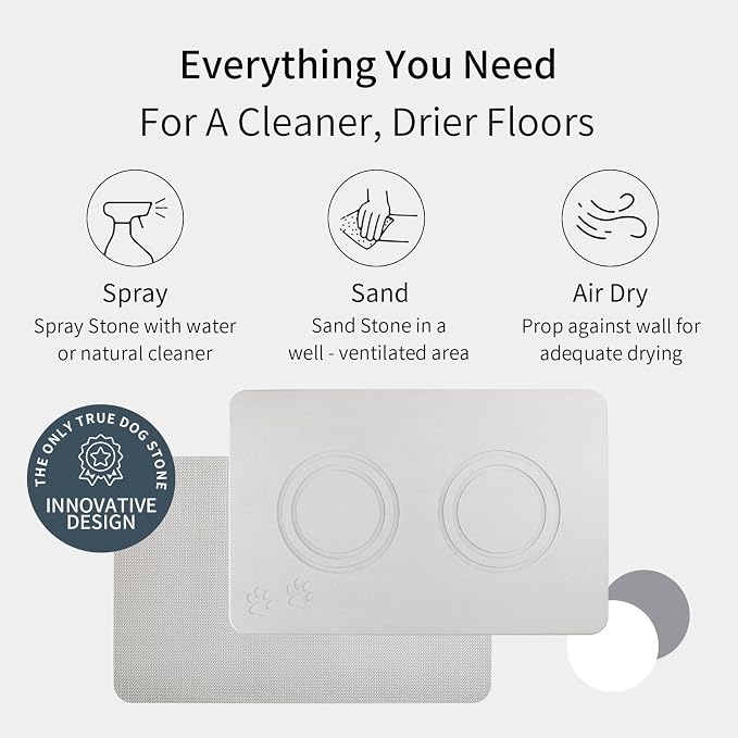 Diatomite Stone Pet Feeding Mat for Dog Cat Super Absorbent Diatomite Quick Drying Stone Dog Food Mat, Dog Mats for Food and Water with Non-Slip Station, Fast Dry Pet Mats,Grey White