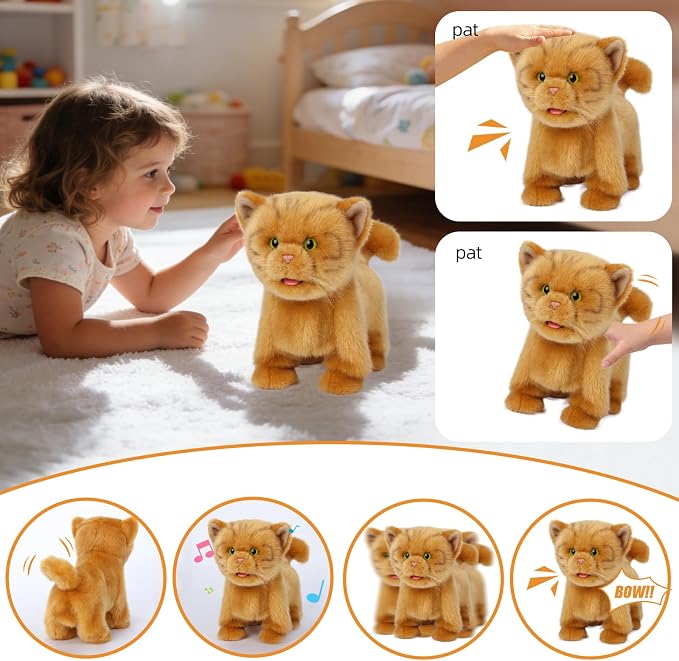 CU-MATE Plush Interactive Simulation Dog-Realistic Puppy Electronic Toy Dog Cat with Walking/Barking/Wagging Tail/Talking-Like Real Robotic Present (Electric Orange cat)