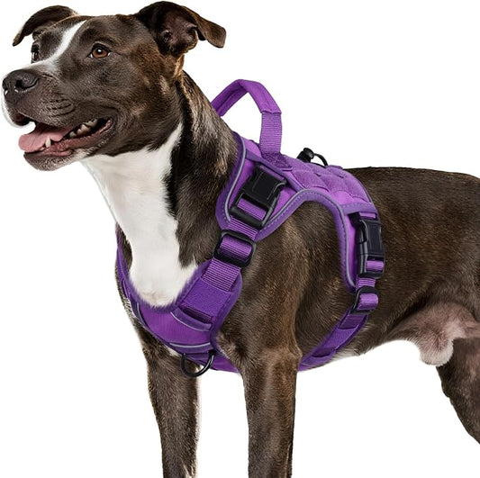 WINGOIN Purple Tactical Dog Harness for Medium Dogs,No Pull Dog Harness | with Handle,Adjustable Reflective,Military K9 Style,Big Size Dog Vest,for German Shepherd,for Walking Training Hunting