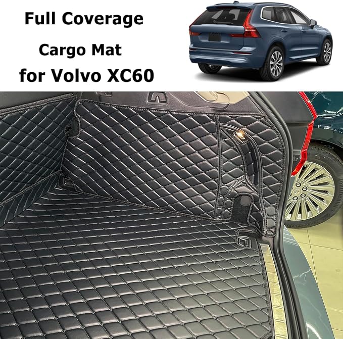 Cargo Mat Compatible with 2018-2026 Volvo XC60 Trunk Mat (and Rear Left and Right Side Panels) Cargo Liners for XC 60 All Weather Anti-Slip
