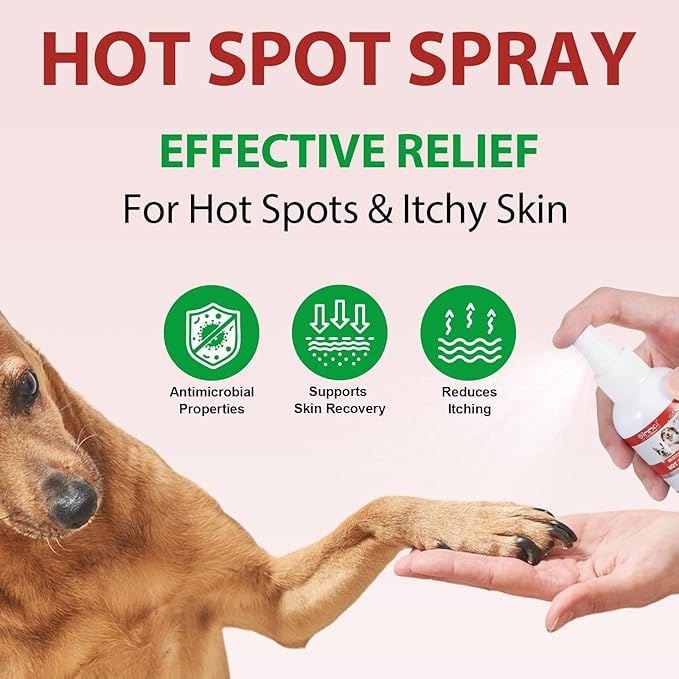 Hot Spot Spray Treatment for Dogs, 2025 Upgraded Hot Spot & Itch Relief Skin Spray for Dog, Irritated Dry Itchy Skin, Allergies, and Dermatitis, Scratching and Licking, Reduces Topical Inflammation
