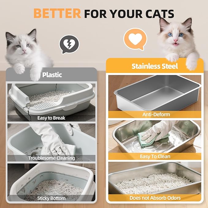 WoofiGo Enclosed Stainless Steel Cat Litter Box with Lid, XL Extra Large Litter Box for Big Cats, Metal Litter Pan High Sided, Never Absorbs Odors, Anti-Urine Leakage, Include Scoop (65-Green)