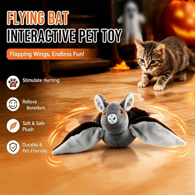 Flying Bat Dog Toy, 2026 New Flying Bat Toy for Dogs, Flapping Wings Interactive Pet Toy with Chirping Engages Cats and Dogs, Detachable USB Rechargeable, Hanging and Ground Play ，Bat：2PCS