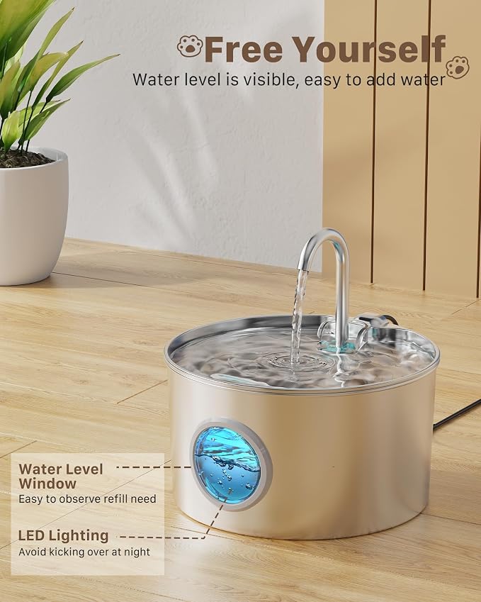Cat Water Fountain Stainless Steel: Cat Fountain for Drinking with 6 Filters + 3 Sponges - 74oz/2.2L Pet Water Fountain for Cats Inside - Quiet Cats Water Bowl Dispenser - Kitten Drinking Fountains