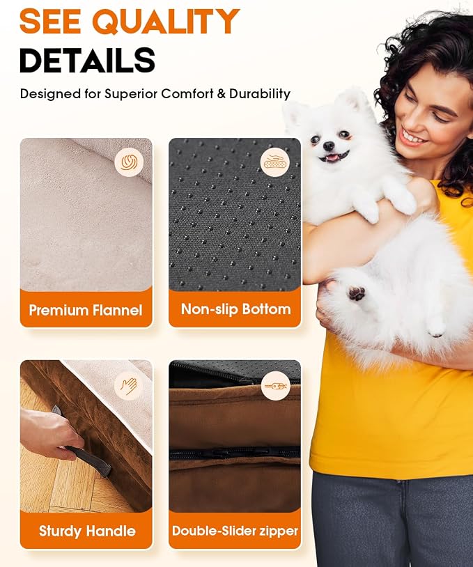 Upvilla Orthopedic Dog Bed, Four-Sided Medium Dog Sofa,Washable Cover Brown | Removable Waterproof Dog Bed Cover, Egg-Crate Orthopedic Foam, Built-In Carry Handle, Indoor Small Pet Beds, Cat Beds