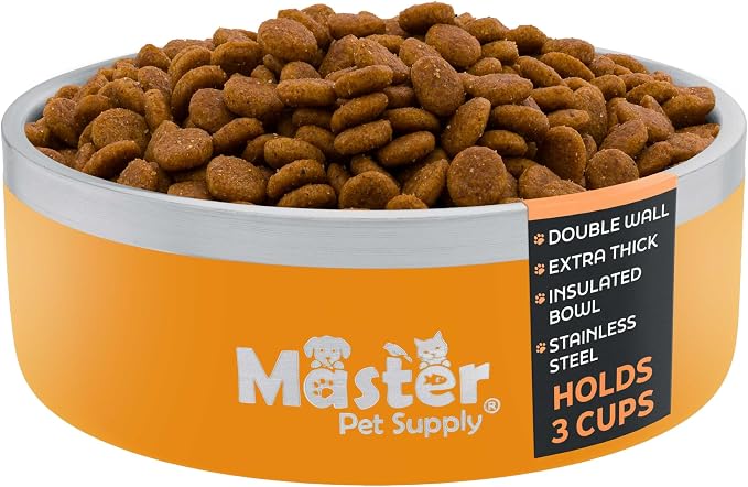 Master Pet Supply Stainless Steel Dog Bowls - 25 oz, Heavy Duty - Mango Tango, Double Wall Extra-Thick Insulated, Non-Slip Pet Water Bowl for Dogs, Cats & Pets, Anti Rust Metal, Dish Washer Safe