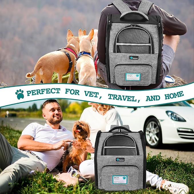 PetAmi Dog Backpack Carrier for Small Medium Dogs Large Cats up to 18 lbs, 2 Side Entry, Structured No-Collapse Frame, Airline Approved Ventilated Pet Backpack for Hiking Camping Travel, Grey