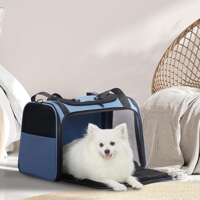PETSFIT Dog Carrier for Small Dogs, Large, Blue | Soft-sided Pet Carrier, Safety leash included, For Pets Up to 25 Lbs