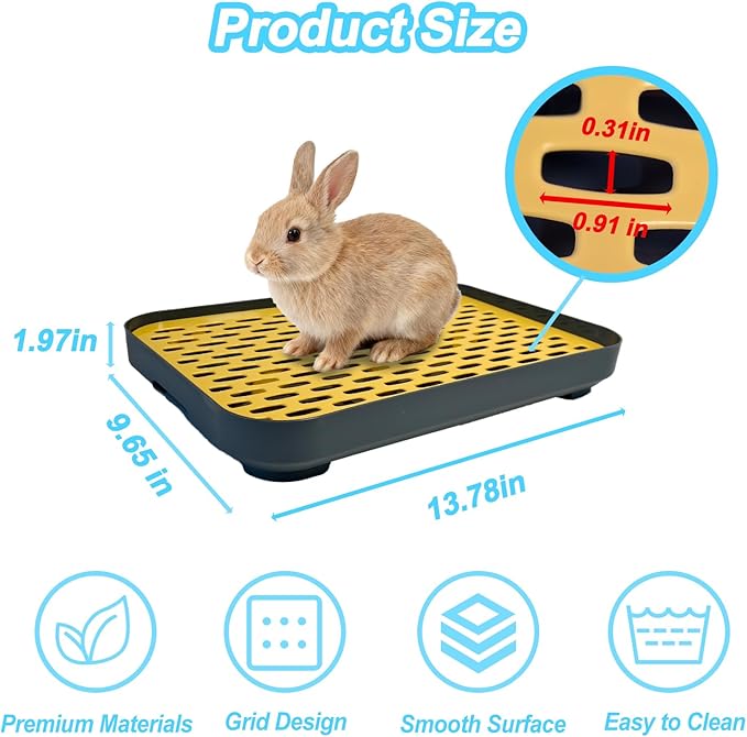 kathson Rabbit Litter Box, Bunny Potty Trainer Tray Guinea Pig Litter Box with Grid, Small Animal Toilet for Bunny Guinea Pigs Ferret Cats Chinchilla (Yellow)