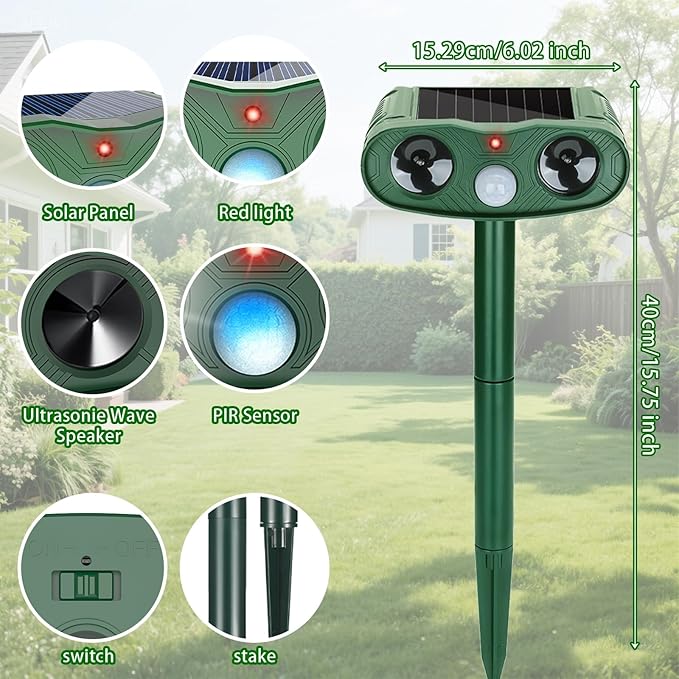 2026 Solar Ultrasonic Animal Repellent Outdoor Deer Repellent Devices, 4Pack Cat Repeller Motion Detection, Solar Animal Repeller Outdoor to Scare Squirrel Rabbit Repellent Deterrent for Yard Farm