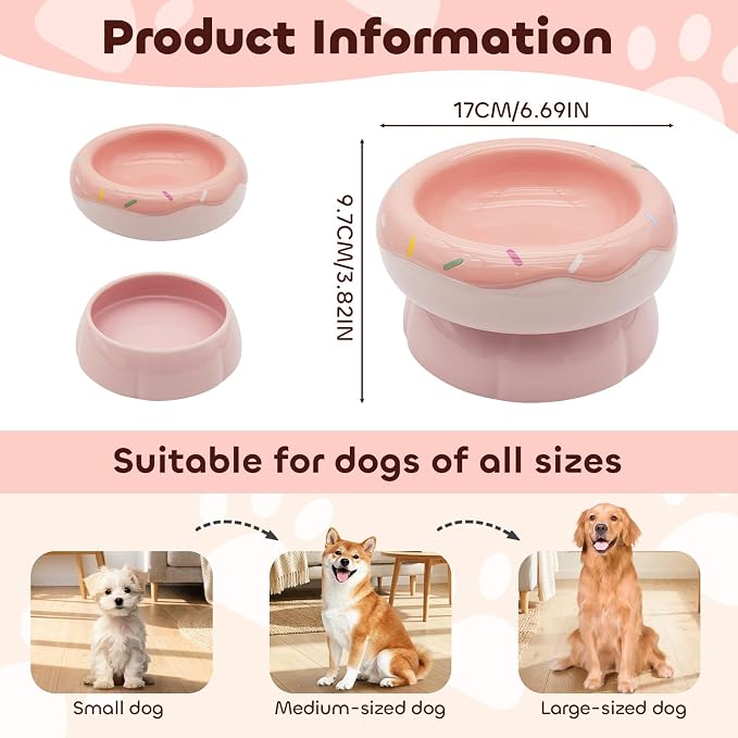Donut Duo Ceramic Dog Bowl, Dog Water Bowl and Dog Food Bowl, Pet Bowls (Pink)