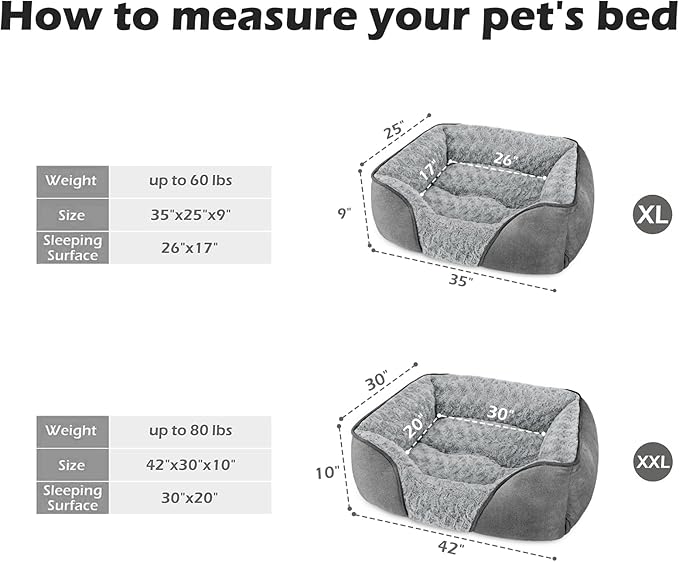 XX-Large Dog Bed Rectangle Washable Orthopedic Soft Calming Sleeping Durable Pet Cuddler with Anti-Slip Bottom