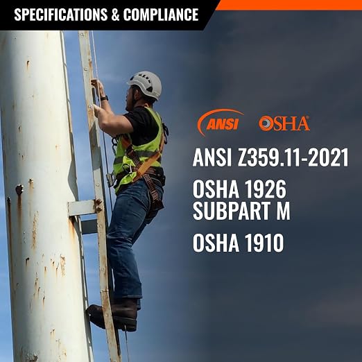 Razorback Elite MAXX - Safety Harness and Fall Protection Kit with Sewn in Lumbar Support Belt and Built-in Rescue Handles for Fall Arrest, OSHA & ANSI Compliant (Small-Medium)