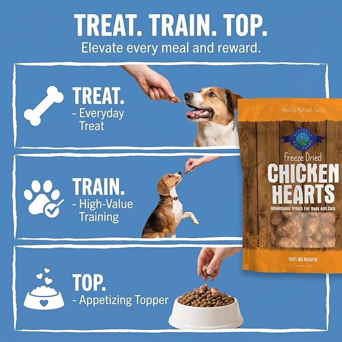 Shepherd Boy Farms Freeze Dried Chicken Hearts for Dogs & Cats – 100% Natural, Single-Ingredient Dog Treats & Cat Treats, High-Protein Organ Meat, Grain Free, Made in USA, 3oz