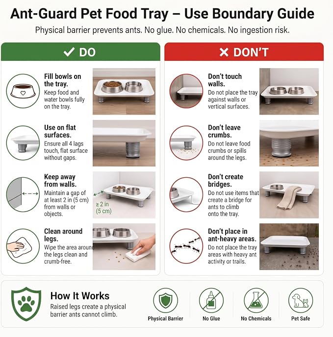 Marsui Ant Proof Pet Food Tray, Waterless Raised Cat Dog Bowl Stand with Adjustable Legs, No-Fill Physical Barrier for Indoor Feeding Station, Kitchen Sweets and Trash Area(23mm-37mm,White)