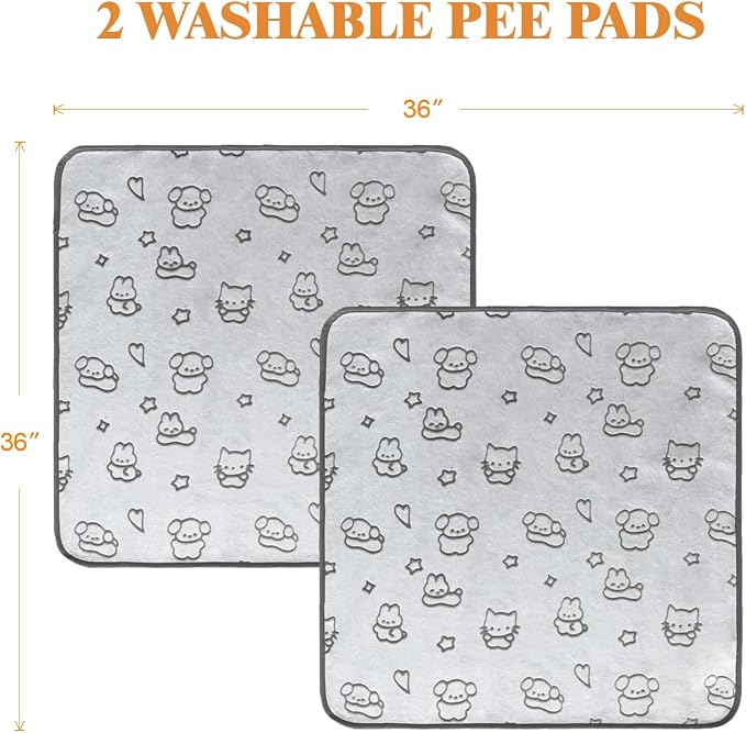 Reusable Puppy Pads, Washable Pee Pads, Leakproof 36"x 36" 2 Pack | High Absorbency Dog Training Pads, Wee Wee Pads With Waterproof Non-Slip Base For Indoor Potty, Crates, Playpen & Senior Dogs