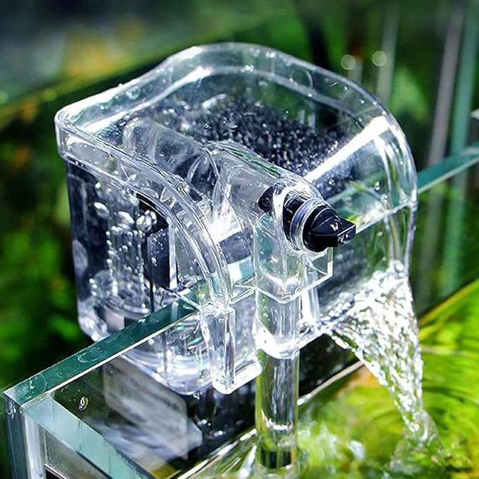 Small Fish Tank Filter, Hang on Filter for 1-5 Gal Nano Aquarium, Ultra Quiet Power Filter with Aeration & Oil Skimmer, Adjustable Flow for Betta Shrimp Tank