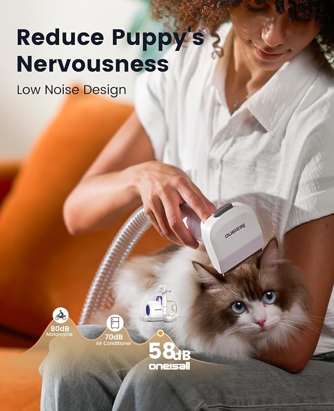 oneisall Dog Hair Vacuum Shedding Grooming Brush Kits for Pet Thick Coats | 15000Pa,3 Suction Low Noise,1.5L Dust Cup,5 in 1 Kits(Grooming/Deshedding/Cleaning Brush,Remover Roller,Crevice Tool), LM5