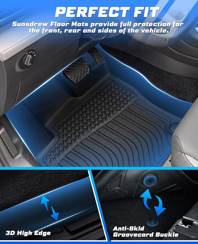Sunsdrew Floor Mats for 2022-2026 Volkswagen Taos Accessories, All Weather Floor Liners 1st & 2nd Row Car Mats, TPE Rubber, Raised Edge