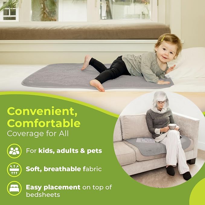 PeapodMats Bedwetting Waterproof Bed Mat, Reusable 3x3 Sand | Washable reusable bed mat for bedwetting, incontinence, kids, adults, pets, and mattress protection.