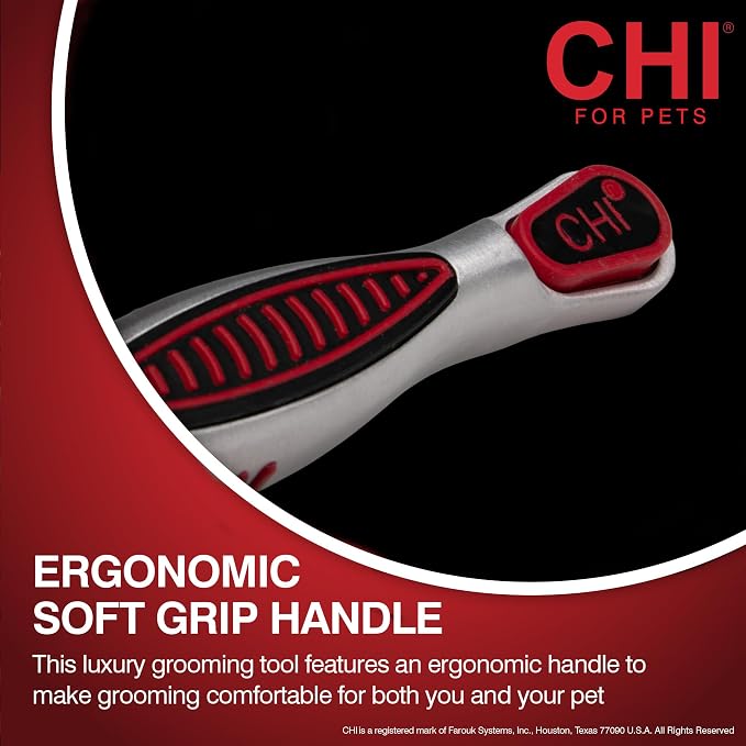 CHI for Dogs Self Cleaning Slicker Brush with Pivoting Head, Dog Grooming Brush for Detangling and Removing Loose Hair, Fine Wire Pins for Medium and Long Dog Coats, Ergonomic Handle | Pivoting head design, fine wire pins, detangles and removes loose h...